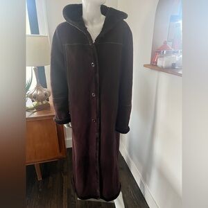 Vintage Jessica Dark Brown Fsux Suede and Sherpa Coat